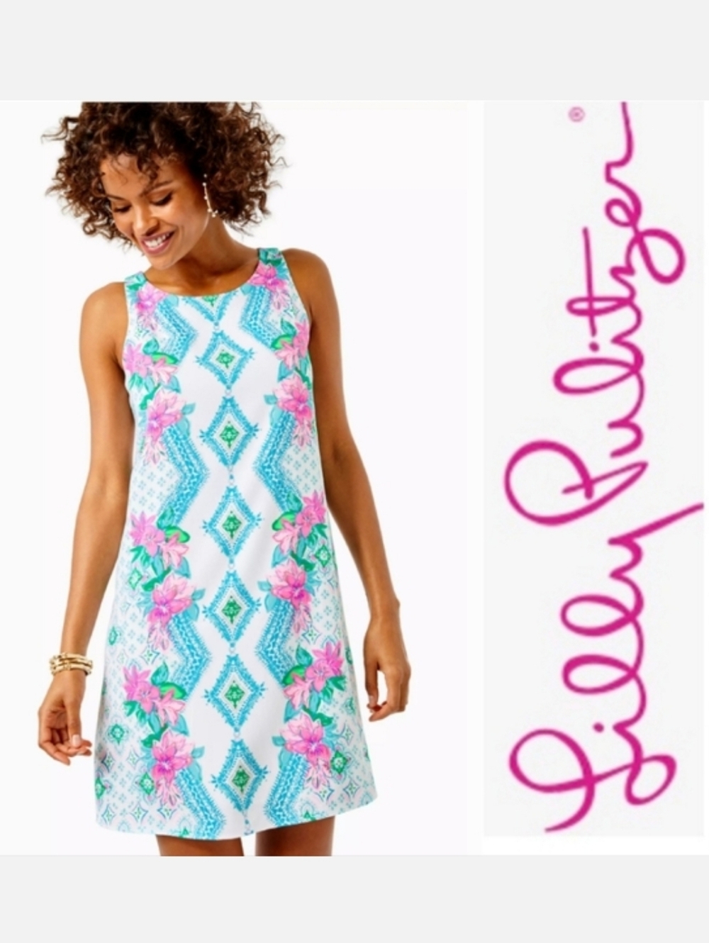 Lilly Pulitzer Blue & Pink Jackie Shift Dress Resort White Girls Best Friend S